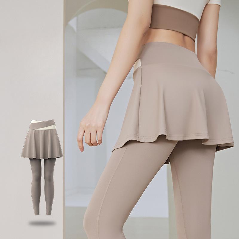 パンツスカート レディース 春夏 フェイクツーピース 重ね着風 透け防止 ハイウエスト ヒップアップ タ..