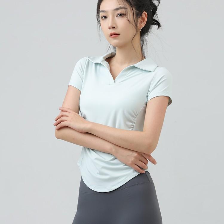 トップス Tシャツ レディース ポロ襟 半袖 無地 スリムフィット ヨガウェア スポーツウェア 吸汗速乾 ..
