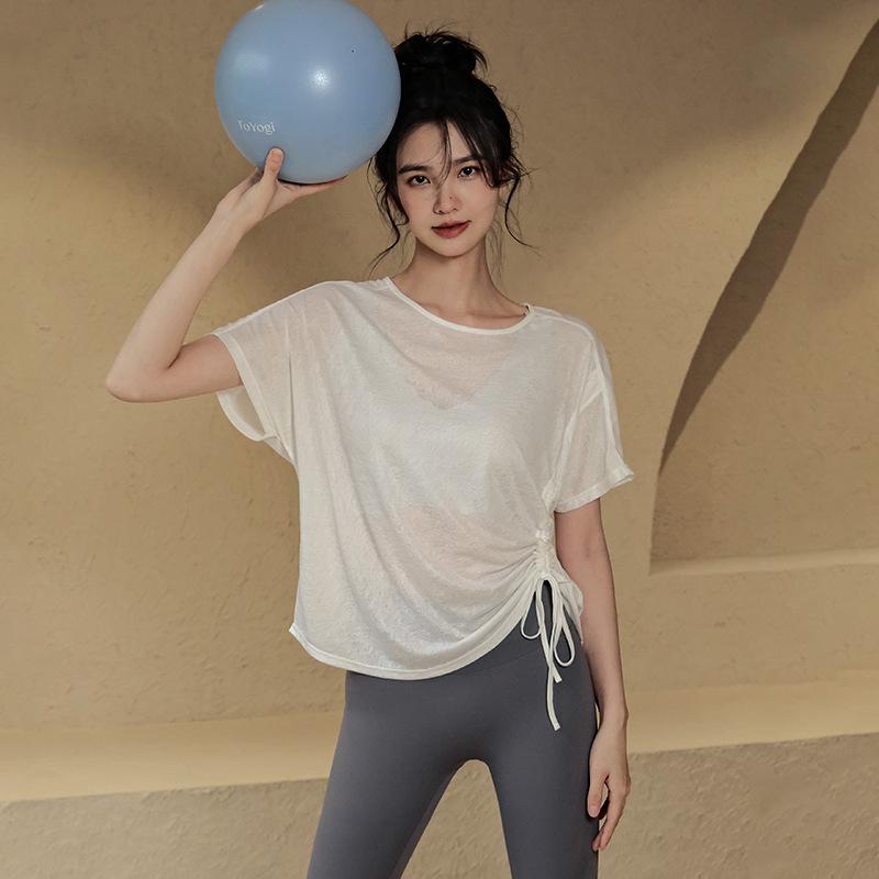 トップス ヨガウェア レディース 春夏 Tシャツ 半袖 薄手 ゆったり ルーズフィット ショート丈 通気性 ..