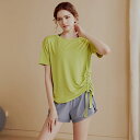 Tシャツ レディース ゆったり 半袖 スポーツトップス ヨガウェア ランニング フィットネスウェア 速乾 吸湿速乾 通気性 伸縮性 着痩せ 体型カバー 麻混 春...