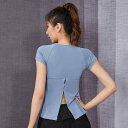 スポーツウェア レディース 半袖 ラウンドネック 速乾 吸汗速乾 通気性 トレーニング ジム ヨガ フィットネス スリット ポリエステル 春夏