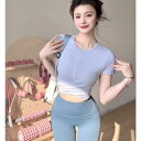 Tシャツ レディース 半袖 クロップ丈 スリムフィット 速乾 吸汗 ヨガ ピラティス ランニング トレーニング フィットネス スポーツ トップス 綿混 体型カバ...