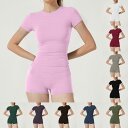 スポーツウェア レディース 半袖トップス ロング丈レギンス タイト 上下セット ヨガ ランニング フィットネス ジム トレーニング ナイロン スパンデックス 速...