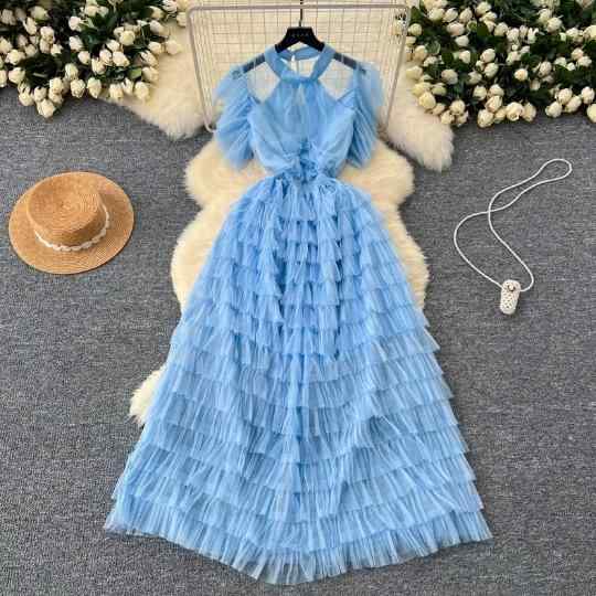 ワンピース レディース 女性用 フレンチ エレガント 高級感 レース 半袖 ウエストマーク 細見え 多層 ボリューム ロング丈 Aライン スタンドカラー 着痩せ パーティー お呼ばれ ポリエステル 秋冬(4)