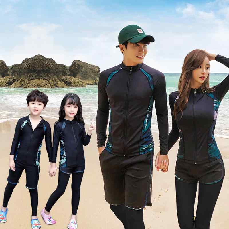 水着 ラッシュガード 親子 カップル 男女兼用 キッズ 長袖 ジッパー UVカット 速乾 ナイロン シュノー..