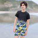 水着 キッズ 男の子 セパレート スイムウェア UVカット 日焼け防止 小中学生 ジュニア ティーン 大きいサイズ スイムパンツ プール 海水浴 水泳 ナイロン ポリエステル イエロー ブラック