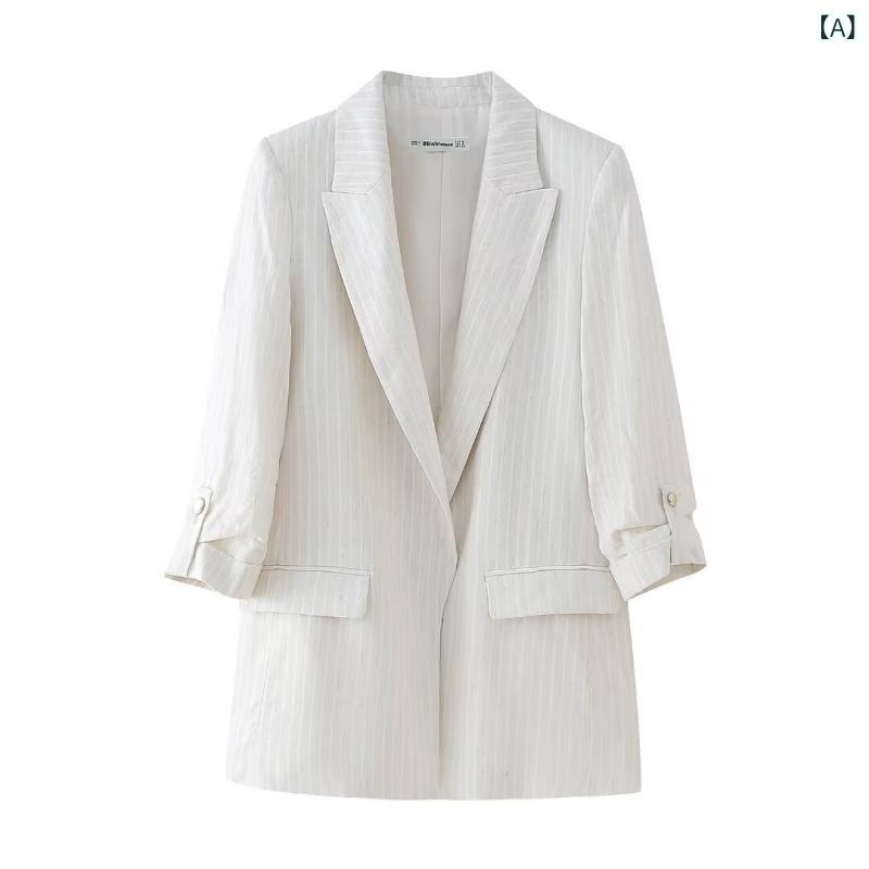 テーラードジャケット レディース 春夏 ストリート カジュアル 欧米風 ロールアップ袖 ポリエステル テーラードカラー 切り替えデザイン シングルブレスト ホワイト アウター
