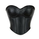 コルセットトップス レディース カップ付き セクシー レザー調 ウエストシェイプ PUレザー ポリエステル ボディメイク バストアップ シームレス オールシーズ...
