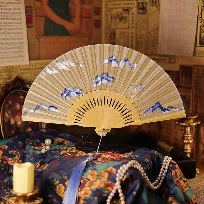 扇子 レディース 蘇州刺繍 折りたたみ扇 中国風 漢服 チャイナドレス用 絹 竹製 高級感 夏物 上品 伝統工芸品 携帯用 和装小物(4)