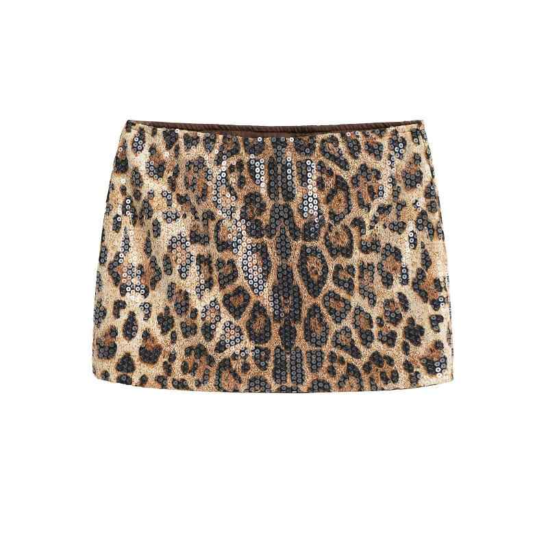 スカート レディース 春夏 セクシー 超ミニ ローウエスト スパンコール ヒョウ柄 切り替え ボディコン タイトスカート レーヨン ストレッチ 伸縮性