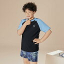 水着 男の子 ジュニア 大きいサイズ ゆったり 体型カバー ラグランスリーブ 速乾 ナイロン ポリエステル スイムウェア 水泳 プール 海 マリンスポーツ 上下セット