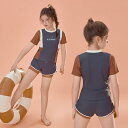 水着 ジュニア 女の子 キッズ ガールズ 半袖 ショートパンツ スポーツ カジュアル セパレート ツーピース 夏 ナイロン ポリエステル 競泳 練習用 スイミング プール 海水浴 レジャー