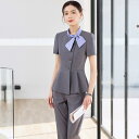 スーツ セットアップ レディース 春夏 半袖 スリムフィット ポリエステル 形態安定 ビジネス オフィス 通勤 制服 ユニフォーム ホテル 受付 マネージャー ...