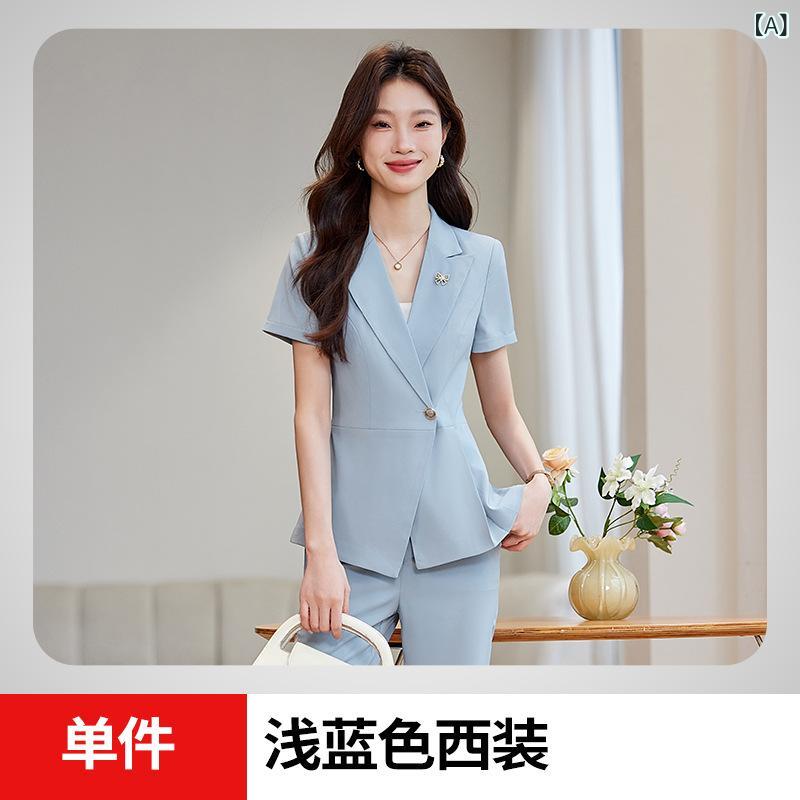スーツ レディース 春夏 小柄 半袖 セットアップ スリムフィット オフィス ビジネス 通勤着 ワンボタン テーラードジャケット ポリエステル 上品 エレガント ノーアイロン
