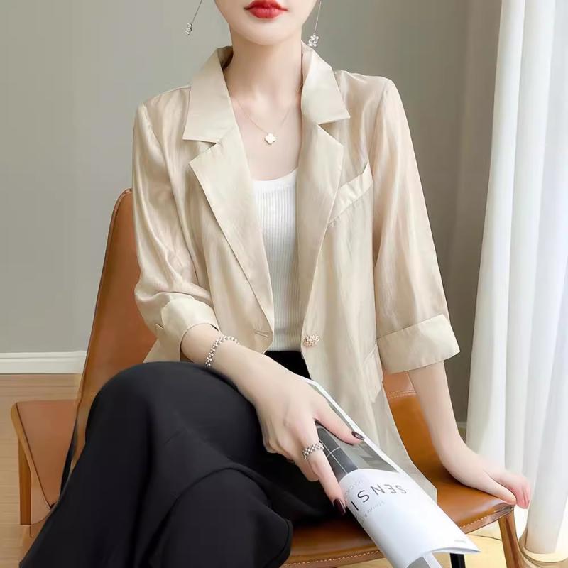 テーラードジャケット レディース 七分袖 テンセル リヨセル繊維 薄手 軽量 吸湿速乾 接触冷感 シングル 通勤 オフィス カジュアル ビジネス きれいめ おしゃれ 春夏