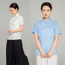 太極拳服 レディース 春夏 エスニック調 楓柄 ジャカード リネン 麻 半袖 チャイナ風 部屋着 セットアップ スポーツ 普段使い リラックスウェア ホワイト ...