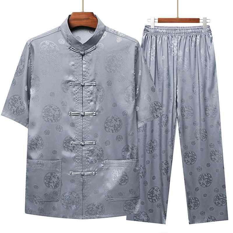 唐装 メンズ 中高年 シニア 接触冷感 吸湿速乾 半袖 セットアップ 上下セット ポリエステル 太極拳ウェア 中国風 チャイナ風 普段使い ルームウェア 春夏 多色展開