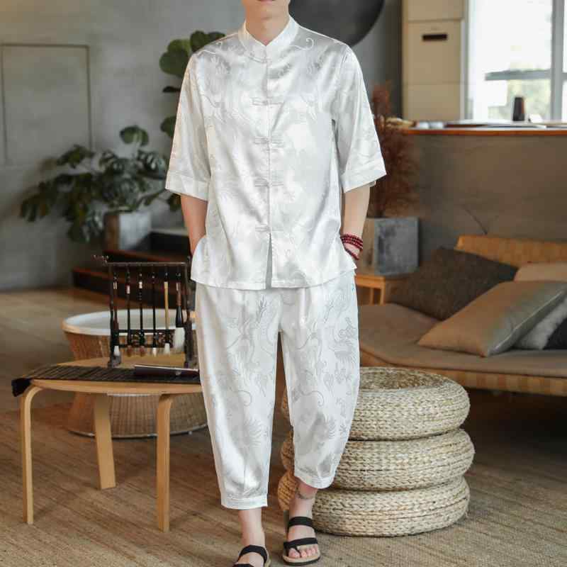 セットアップ メンズ 中華風 唐装 太極拳服 薄手 接触冷感 チャイナボタン ポリエステル混 スポーツ カ..