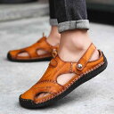 サンダル メンズ 男性用 大きいサイズ ビッグサイズ つま先保護 クローズドトゥ レザー 革 防水 通気性 ビーチ アウトドア レジャー カジュアル 渓流 水陸両用 夏(4)