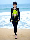 サーフスーツ ラッシュガード レディース 水着 スイムウェア セパレート 長袖 ロングパンツ UVカット 日焼け防止 全身 ナイロン 体型カバー マリンスポーツ シュノーケリング サーフィン ブラック グレーグリーン