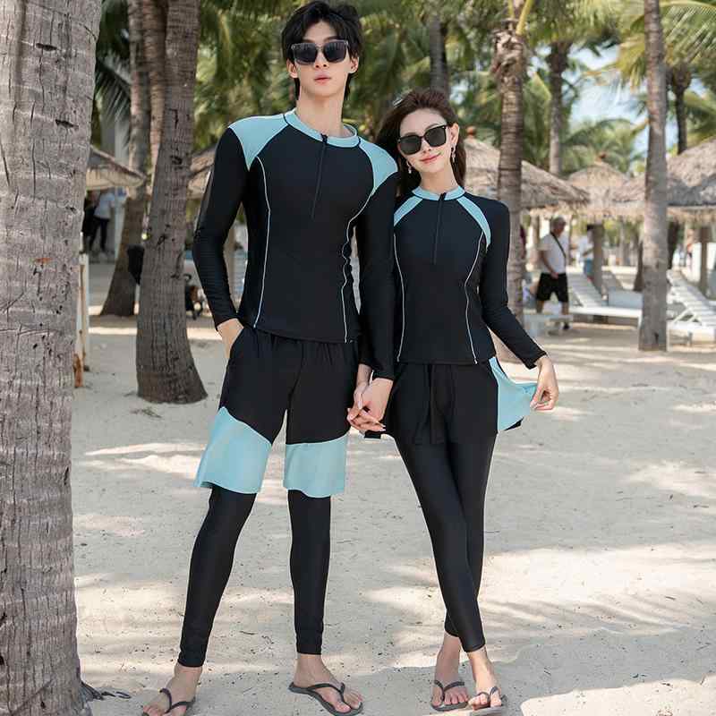 サーフスーツ ラッシュガード カップル 男女兼用 セパレート 長袖 ロングパンツ ジップアップ 上下セット マリンスポーツ スイムウェア ダイビング サーフィン 水泳 体型カバー UVカット パッド付き ポリエステル ストレッチ