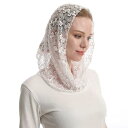 ヘッドスカーフ レディース 礼拝 教会 ミサ イスラム教徒用 チャペルベール レース 花柄 シングルレイヤー ポリエステル ホワイト フェイスベール ショール