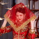 ベール 花嫁 ウェディング 結婚式 披露宴 前撮り 二次会 ショート丈 短め 赤色 レッド レース シアー 透け感 ソフトチュール 中華風 ヘッドドレス 髪飾り アクセサリー パール付き 夏