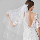 ウェディングベール 手作りビーズ パール レース チュール ミドル丈 2層 花嫁 結婚式 ブライダル 披露宴 前撮り フォトウェディング リーフモチーフ ゴールドカラー エレガント