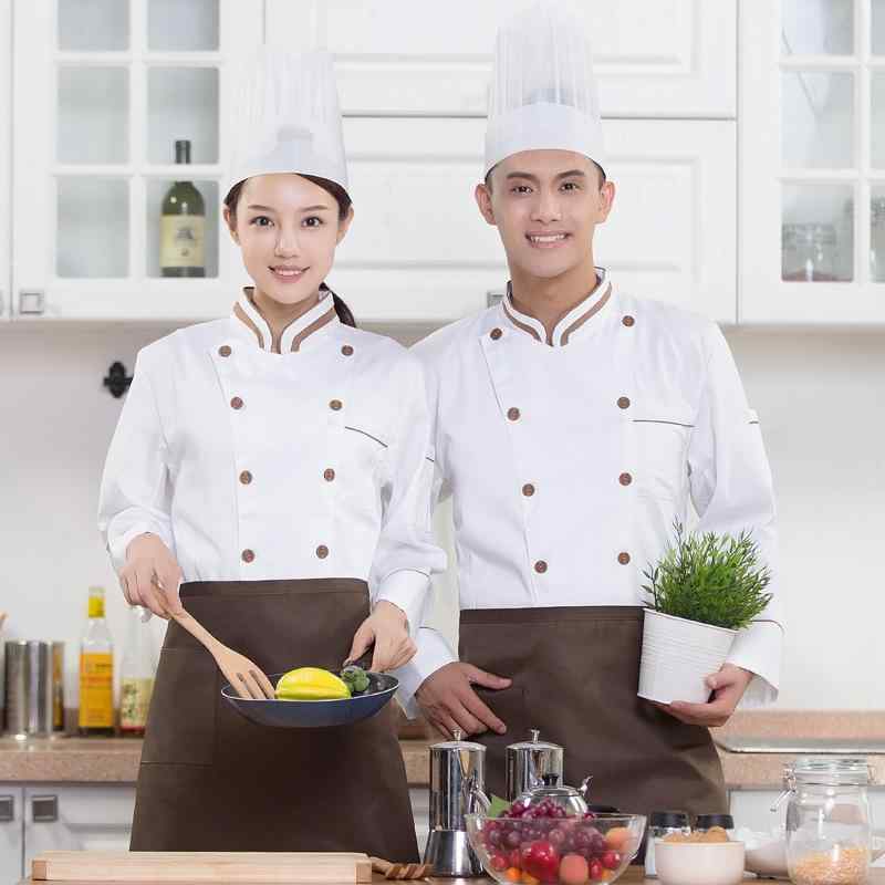 コックコート 男女兼用 料理人 シェフ ユニフォーム ホテル ベーカリー レストラン 飲食店 厨房 長袖 吸湿速乾 綿混 ポリエステル ホワイト