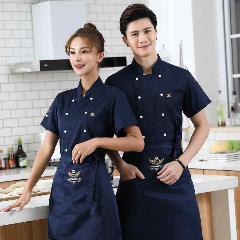 コックコート 男女兼用 半袖 春夏 薄手 軽量 通気性 吸汗速乾 綿混 ポリエステル 調理服 厨房服 飲食店 ホテル レストラン ユニフォーム 作業着 白 黒 青