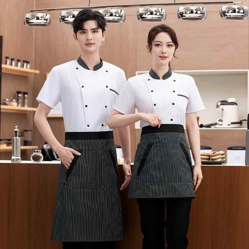 コックコート メンズ 半袖 モダン 吸湿速乾 綿混紡 飲食店 厨房 調理服 作業着 ユニフォーム シェフ服 男性用 夏用