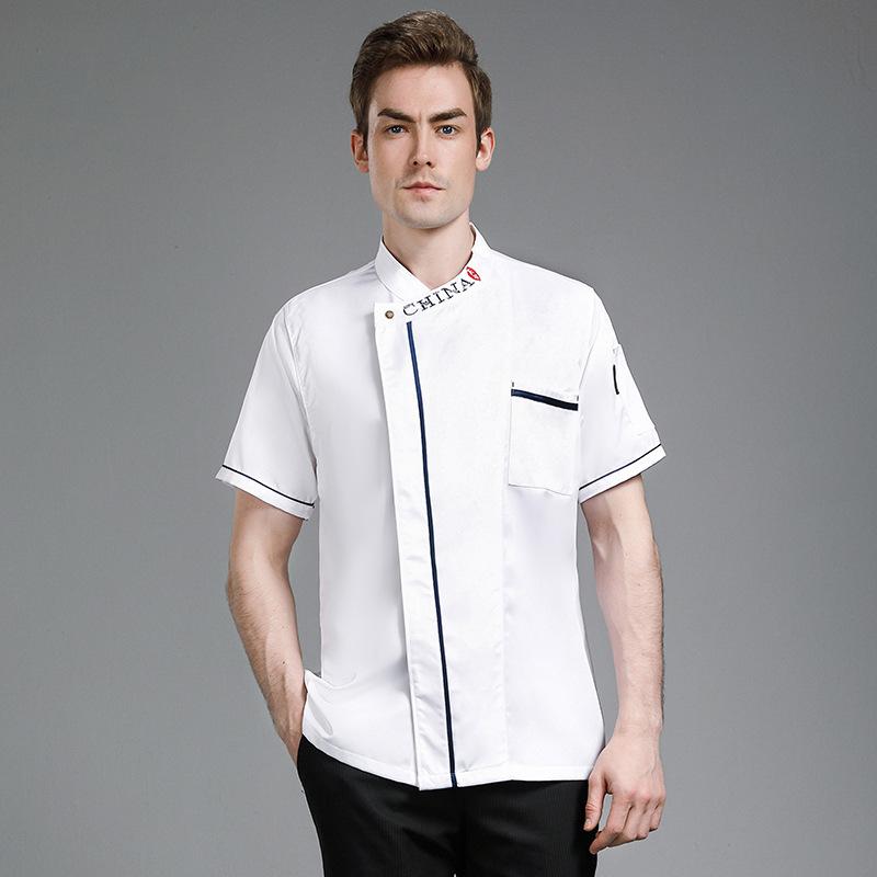 コックコート 男女兼用 半袖 夏用 飲食店 パティシエ 料理人 作業服 ユニフォーム 吸湿速乾 綿混 ポリエステル パン屋 ピザ屋 厨房 キッチン 白 赤 黒 青