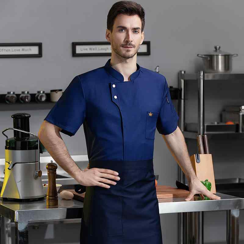 シェフ服 男女兼用 調理服 半袖 春夏 厨房 ホテル レストラン 飲食店 製菓 ベーカリー ユニフォーム 吸湿速乾 綿混 作業着 コックコート