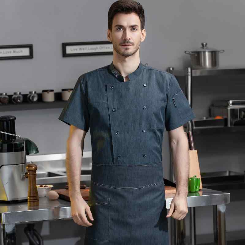 コックコート メンズ 半袖 薄手 春夏 飲食店 ホテル レストラン 厨房 調理場 キッチン 食堂 寿司店 業務用 作業着 ユニフォーム 制服 綿混 吸湿速乾 白 黒 グレー