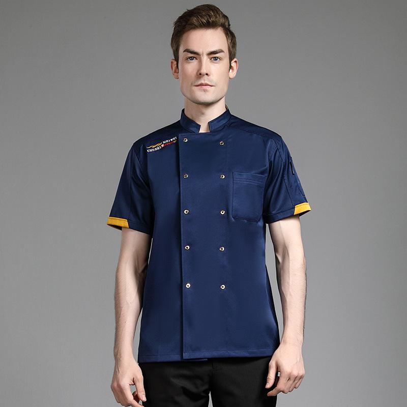 コックコート メンズ レディース 男女兼用 春夏 半袖 調理服 シェフ服 ユニフォーム 作業着 飲食店 ホテル 厨房服 吸湿速乾 吸汗速乾 綿混 ポリエステル スタンドカラー ホワイト ブルー ブラック