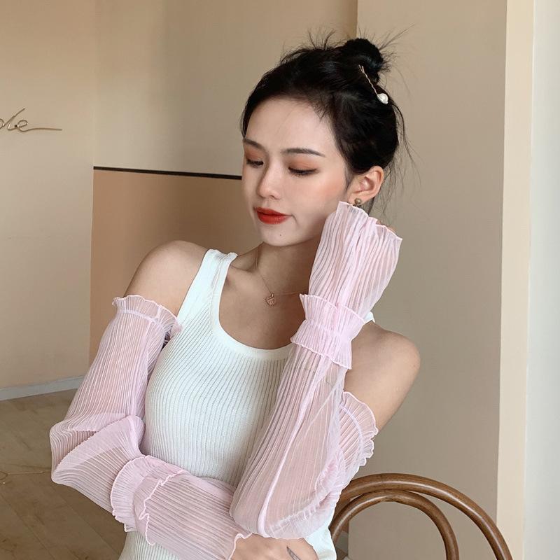 アームカバー レディース UVカット シフォン 接触冷感 日焼け対策 無地 ゆったり ロング丈 日韓風 腕カバー 春夏 大人 普段使い