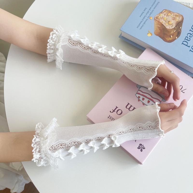 アームカバー グローブ レディース 薄手 ロリータ風 和風 リボン レース フリル UVカット 紫外線対策 ..