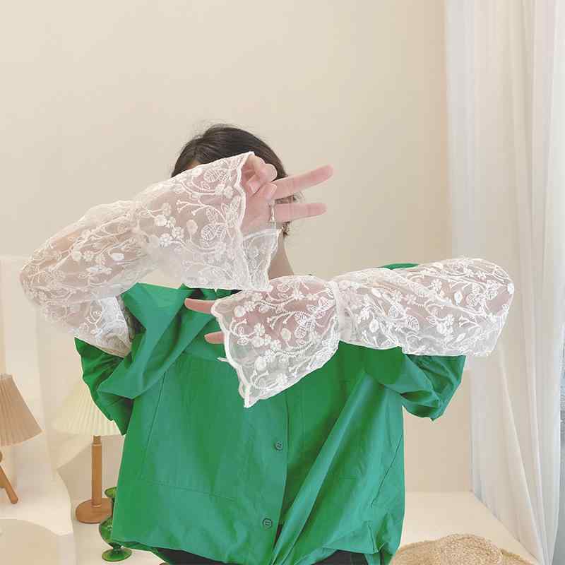 アームカバー レディース レース 植物柄 UVカット 接触冷感 薄手 ロング丈 ドライブ アウトドア 夏用 日焼け対策 グローブ 手袋 シンプル エレガント カジュアル ホワイト ポリエステル 再生繊維