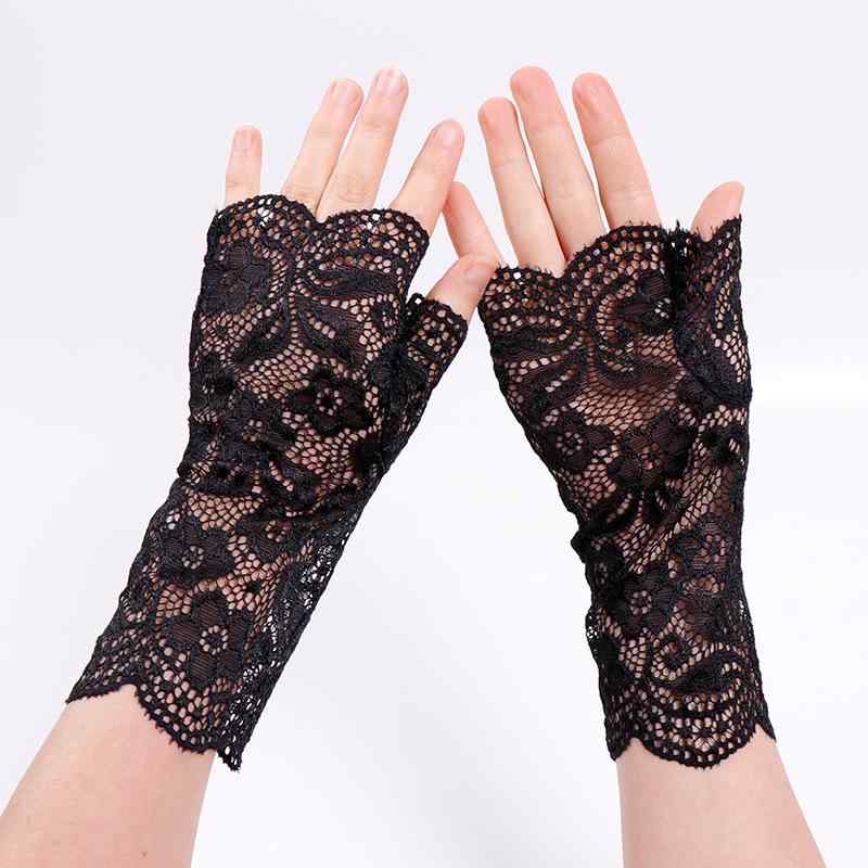 手袋 レディース レース ロング丈 薄手 UVカット 紫外線対策 指なし ハーフフィンガー 通気性 ナイロン サイクリング ドライブ 結婚式 フォーマル ダンス 夏