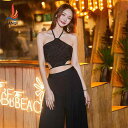 水着 レディース 女性用 セパレート スリーピース 3点セット ロングパンツ 高級感 温泉 海辺 リゾート ビーチ おしゃれ 胸パッド入り ノンワイヤー ブラック