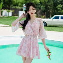 ビキニ 水着 レディース 3点セット 小胸 寄せ 着痩せ お腹カバー 露出控えめ 大人セクシー セパレート 三角パンツ 韓国風 ナイロン ポリエステル ピンク ...