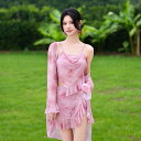 水着 レディース セパレート 3点セット 長袖 カバーアップ ラッシュガード 大きいサイズ 体型カバー 着痩せ効果 高級感 花柄 ピンク プール ビーチ リゾー...