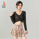 水着 レディース 女性用 春夏 UVカット 長袖 ラッシュガード セパレート 3点セット ワイヤー入り パッド付き 小胸 ホールド ビキニ 温泉 プール リゾート マリンスポーツ 体型カバー 花柄(4)