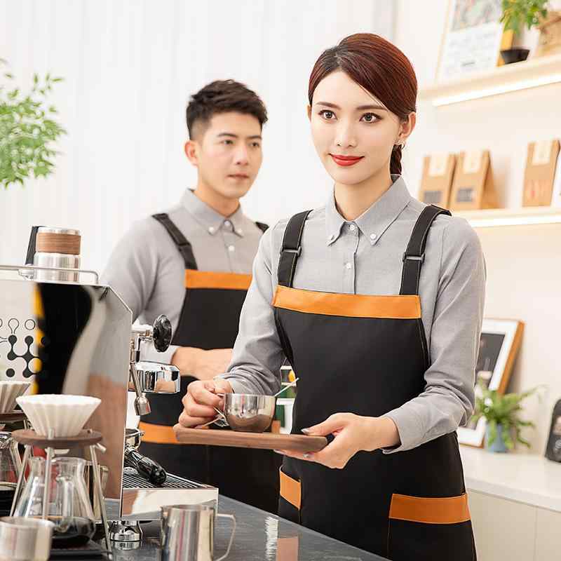 エプロン レディース 防水 ロゴ プリント 綿混 吸湿速乾 飲食店 カフェ ホテル サービス業 レストラン キッチン 腰巻き ギャルソン 制服 ユニフォーム 業務用
