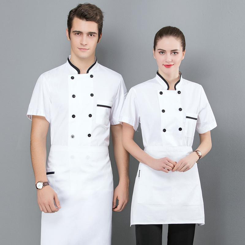 コック服 男女兼用 夏 半袖 薄手 通気性 吸汗速乾 調理服 厨房用 ユニフォーム レストラン 飲食店 業務用 作業着 綿混 ポリエステル 白 黒 赤