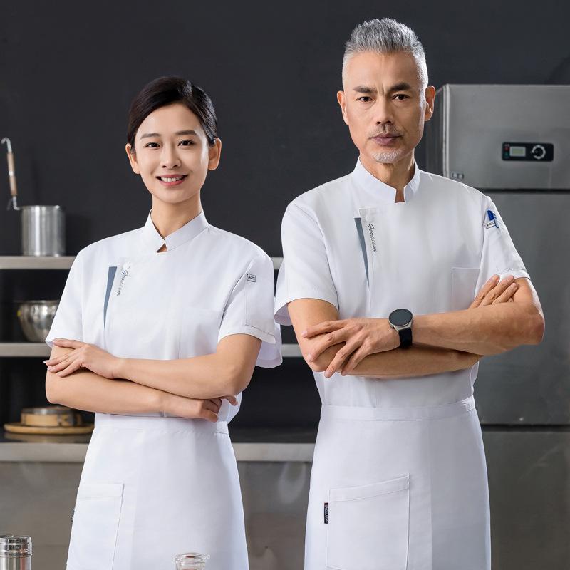 調理服 メンズ 半袖 春夏 通気性 吸湿速乾 厨房 飲食店 レストラン 業務用 ユニフォーム 作業着 シェフ 料理人 トップス 綿混 白 黒 グレー