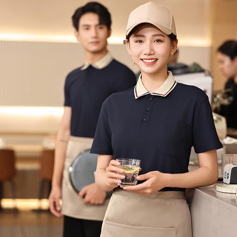 制服 レディース トップス 春夏 チャイナ風 半袖 飲食店 ホテル レストラン 接客 ユニフォーム 吸湿速乾 綿混紡 多色展開