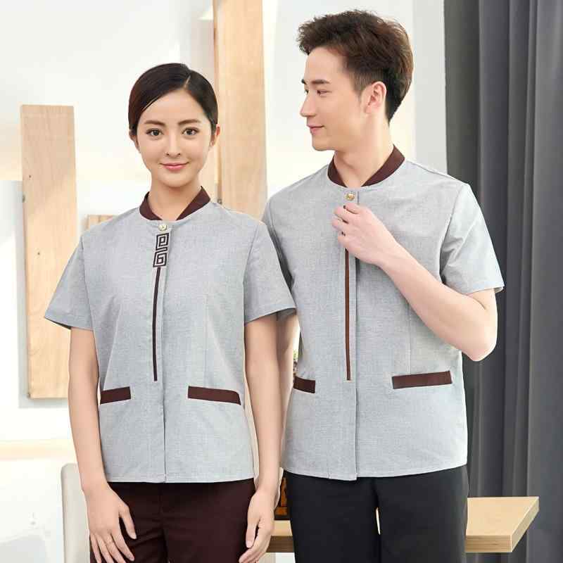 ワークウェア レディース ホテル 宿泊施設 カフェ レストラン 飲食店 清掃業務 ユニフォーム 半袖 吸湿速乾 コットン 春夏 グレー ベージュ ブルー グリーン