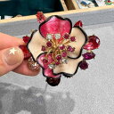 ブローチ レディース 立体的な花 エナメル彩 精巧 高級感 フレンチスタイル ヴィンテージ 西洋アンティーク 銅製 パール レッド クラシカル エレガント 上品 華やか