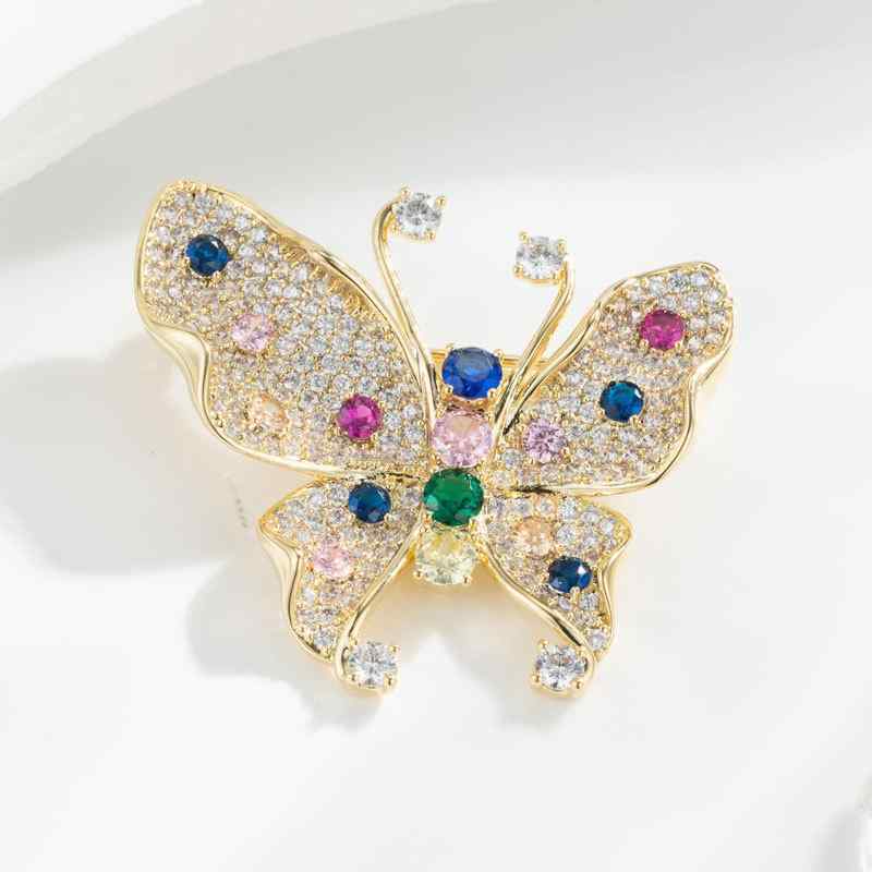 ブローチ レディース ファッション 繊細 カラフル 蝶 昆虫 高級感 マイクロパヴェ ストーン 銅製 スーツ コート ジャケット アウター カジュアル フォーマ...